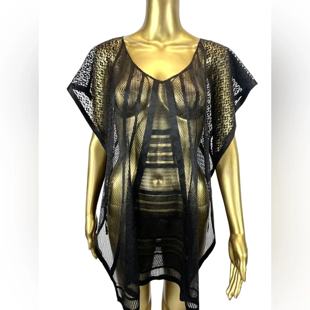 Max Studio Black Netted Poncho Beach Cover Up O/S New Swim Cover